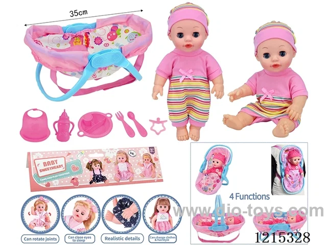 14inch Full Vinyl Doll+Accessories(Multifunctional Cradle, Plate, Fork, Spoon, Bib, Bottle, Pacifier)
