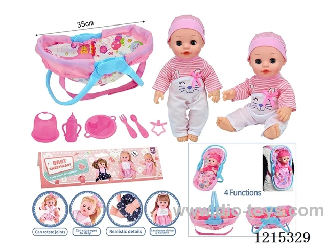 14inch Full Vinyl Doll+Accessories(Multifunctional Cradle, Plate, Fork, Spoon, Bib, Bottle, Pacifier)