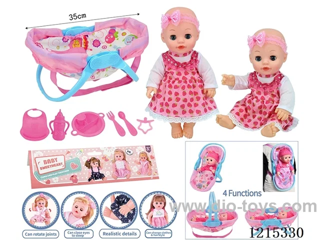 14inch Full Vinyl Doll+Accessories(Multifunctional Cradle, Plate, Fork, Spoon, Bib, Bottle, Pacifier)