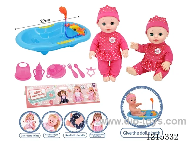 14inch Full Vinyl Doll+Accessories(Bathtub, Plate, Fork, Spoon, Bib, Bottle, Pacifier)