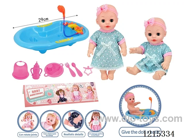 14inch Full Vinyl Doll+Accessories(Bathtub, Plate, Fork, Spoon, Bib, Bottle, Pacifier)