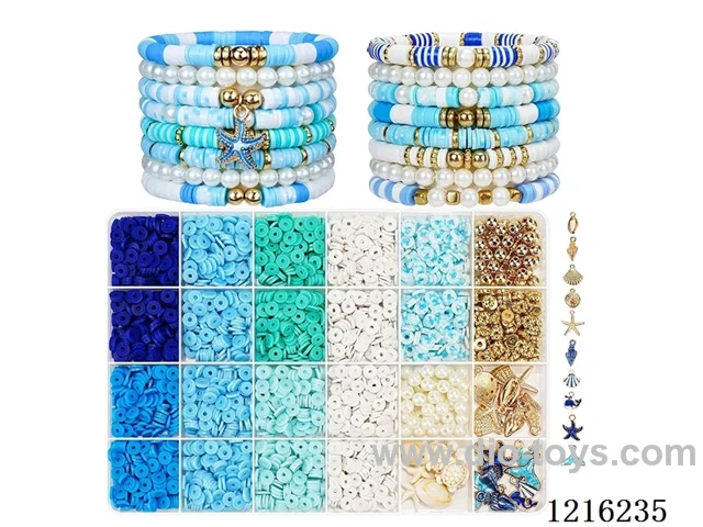 DIY Jewelry Set (6mm pearl gold beads + soft ceramic + spacer beads + pendant + wire (24 compartments))
