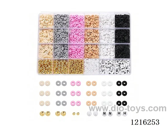 DIY Jewelry Set (Soft pottery piece + 4/6mm gold beads/pearls + letter beads + thread (24 compartments))