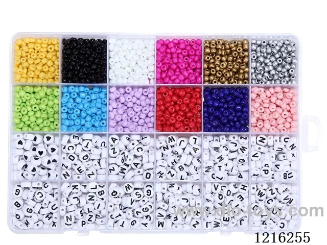 DIY Jewelry Set (4mm rice beads + letter beads + thread (24 compartments))