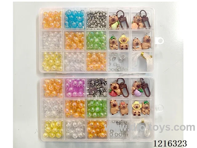DIY Jewelry Set (8mm color beads + spacer beads + keychain + pendant + loop lobster clasp + wire (15 compartments)-2 mixes)