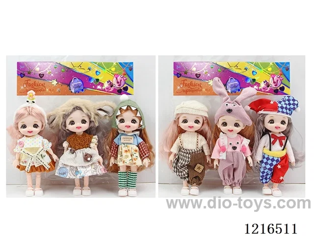 6inch 16CM 13 joint solid body 3D eye doll 3PCS （Mixed Pack）