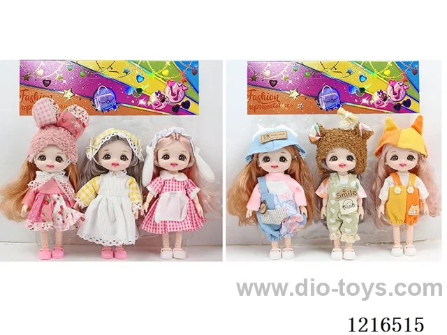 6inch 16CM 13 joint solid body 3D eye doll 3PCS （Mixed Pack）