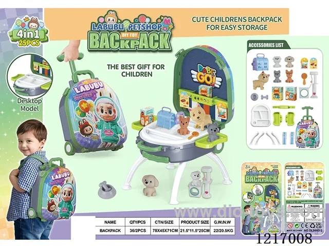 LABUBU 4-in-1 Handheld Trolley Dog Alloy Backpack Set