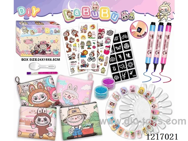 DIY LABUBU Tattoo Stickers and Nail Art Set with Pouch