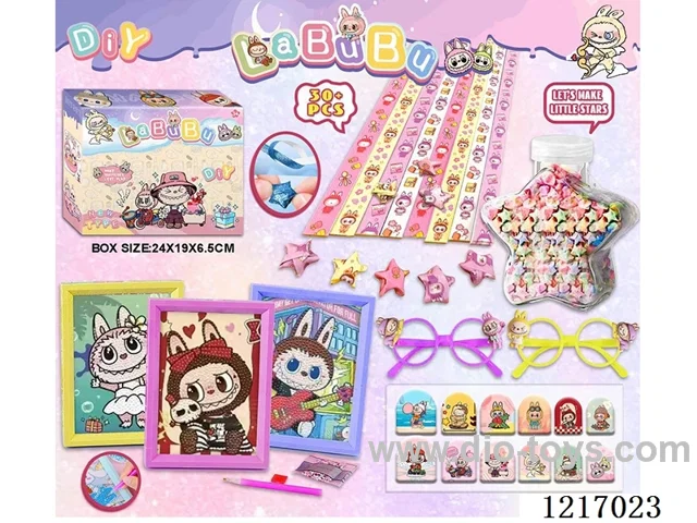 DIY LABUBU Diamond Folding Star with Bottle Nail Art Sticker Set
