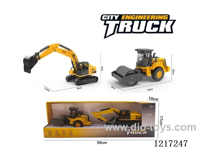Free Wheel + Inertia-Plastic excavator + road roller (included battery)