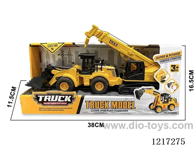Free wheel + inertia sound effect-Plastic bulldozer + crane (included battery)
