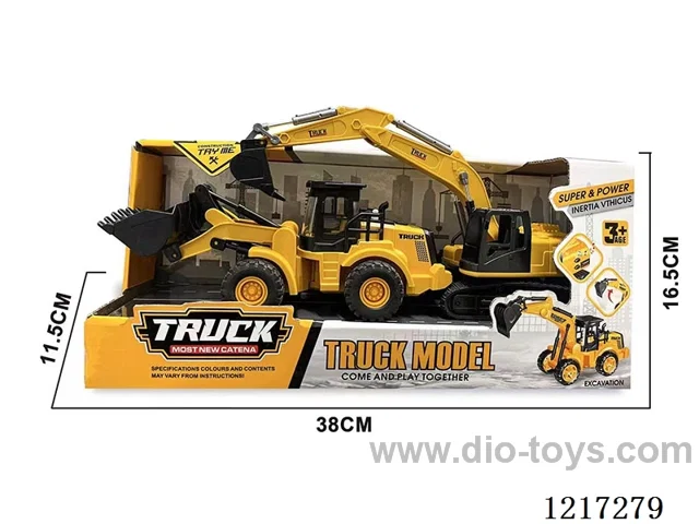 Free wheel + inertia sound effect-Plastic bulldozer + excavator (included battery)