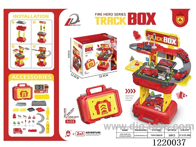 2-in-1 Track Parking Lot Firefighting Tote Bag (Four Random Cars)