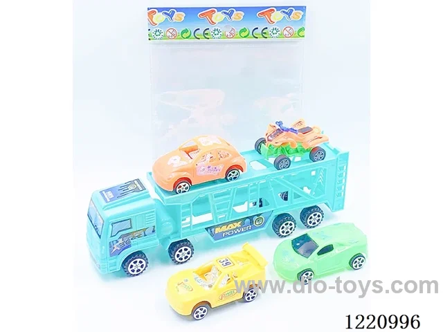 Inertia Tractor (Yellow/Blue) (with 3 free wheel cars, 1 pull back motorcycle)