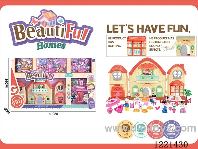 Block Man Villa set(with light and music included 3*AG13, colorful chandelier included 3*AG13)