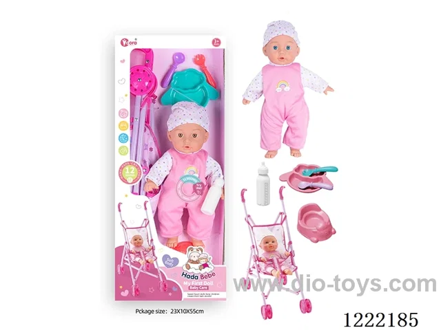 14 inch Cotton Body Doll Stroller set with 12 IC（included 3*AG13）