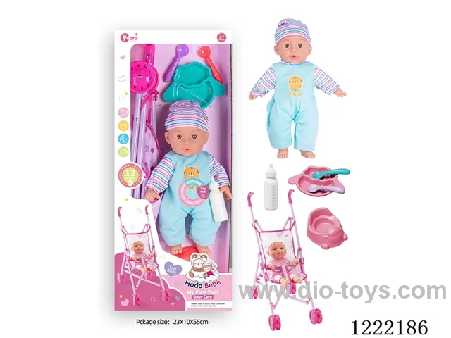 14 inch Cotton Body Doll Stroller set with 12 IC（included 3*AG13）