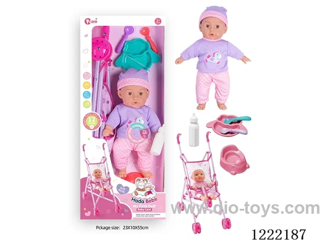14 inch Cotton Body Doll Stroller set with 12 IC（included 3*AG13）