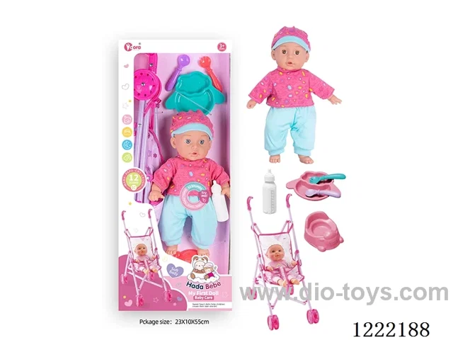 14 inch Cotton Body Doll Stroller set with 12 IC（included 3*AG13）