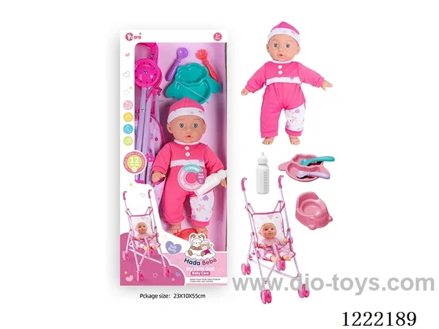 14 inch Cotton Body Doll Stroller set with 12 IC（included 3*AG13）
