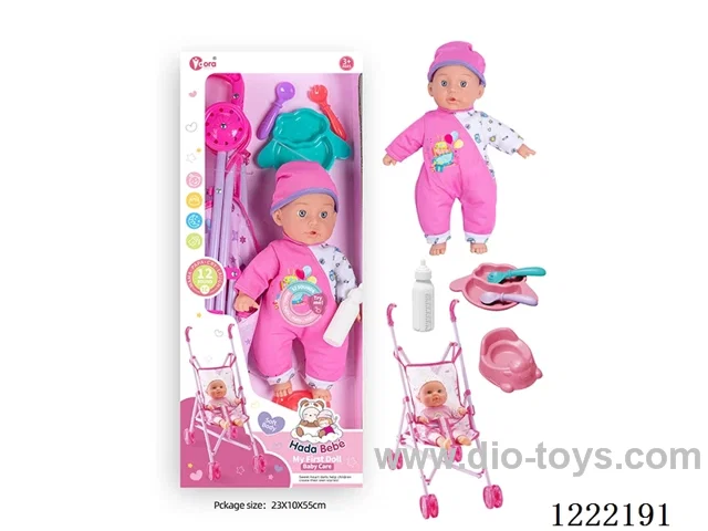 14 inch Cotton Body Doll Stroller set with 12 IC（included 3*AG13）