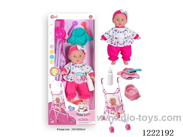 14 inch Cotton Body Doll Stroller set with 12 IC（included 3*AG13）