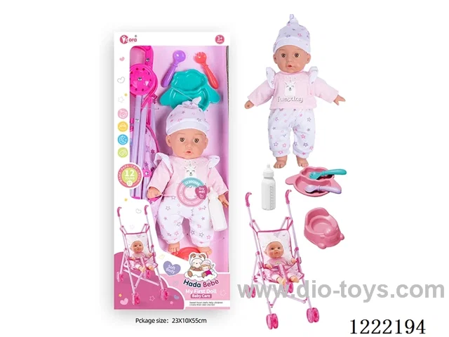 14 inch Cotton Body Doll Stroller set with 12 IC（included 3*AG13）