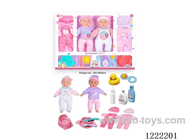 2PCS 14 inch Cotton Body Doll set with 12 IC（included 3*AG13）