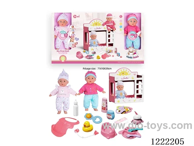 2PCS 14 inch Cotton Body Doll bunk bed set with 12 IC（included 3*AG13）