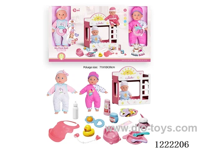 2PCS 14 inch Cotton Body Doll bunk bed set with 12 IC（included 3*AG13）