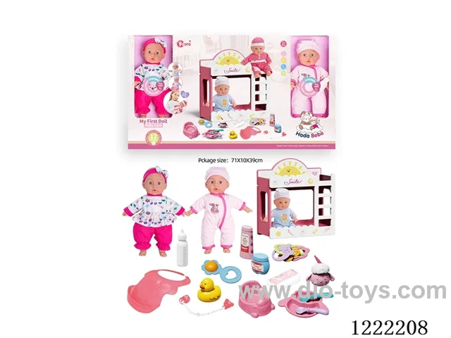 2PCS 14 inch Cotton Body Doll bunk bed set with 12 IC（included 3*AG13）
