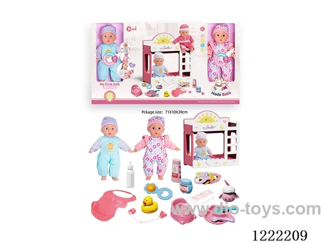 2PCS 14 inch Cotton Body Doll bunk bed set with 12 IC（included 3*AG13）