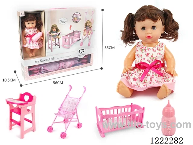 14 inch Doll Set 3-in-1 Set (Crib + Chair + Stroller) with 12 IC + Drinking/ peeing included 3*AG13
