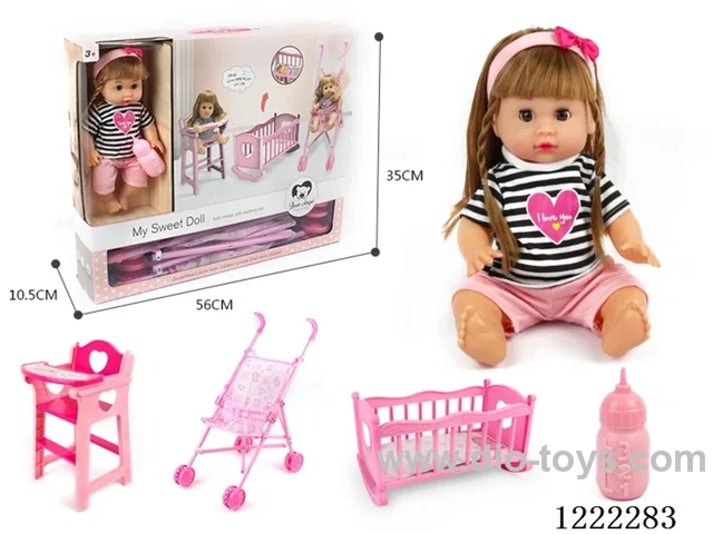 14 inch doll set 3 in 1 set (crib + chair + stroller) with 12 IC +Drinking/ peeing included 3*AG13
