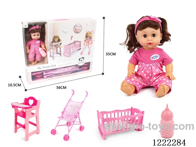 14 inch doll set 3 in 1 set (crib + chair + stroller) with 12 IC +Drinking/ peeing included 3*AG13