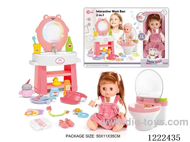14 inch Vinyl Doll Commode Set W/L/M/doll with 12 IC/Drinking/ peeing (doll included 3*AG13, sink, toilet not included 2*AAA)