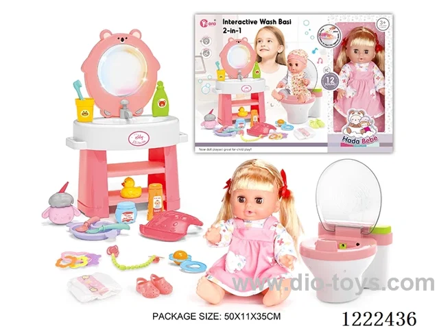14 inch Vinyl Doll Commode Set W/L/M/doll with 12 IC/Drinking/ peeing (doll included 3*AG13, sink, toilet not included 2*AAA)
