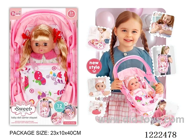 14 inch Vinyl Doll 3-in-1 Carrying Case W/12 IC（Drinking/ peeing/ doll included 3*AG13）