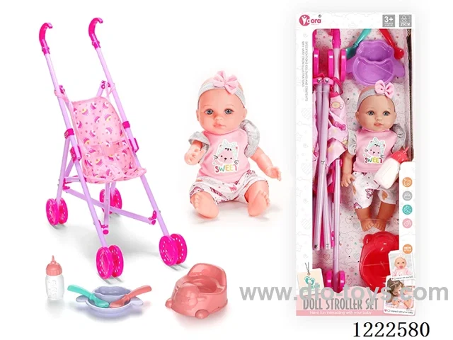 12 inch Vinyl Doll Stroller Set W/4 IC (included 3*AG3)