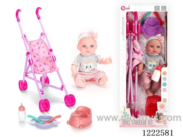 12 inch Vinyl Doll Stroller Set W/4 IC ( included 3*AG3)