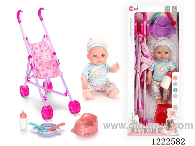 12 inch Vinyl Doll Stroller Set W/4 IC (included 3*AG3)