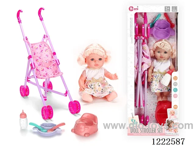12 inch Vinyl Doll Stroller Set W/4 IC (included 3*AG3)
