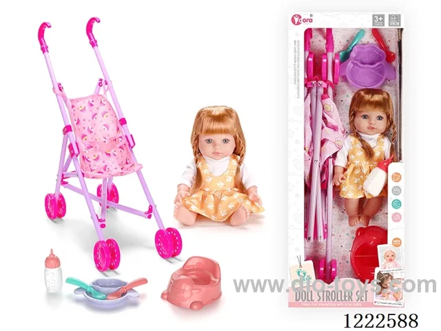 12 inch Vinyl Doll Stroller Set W/4 IC (included 3*AG3)
