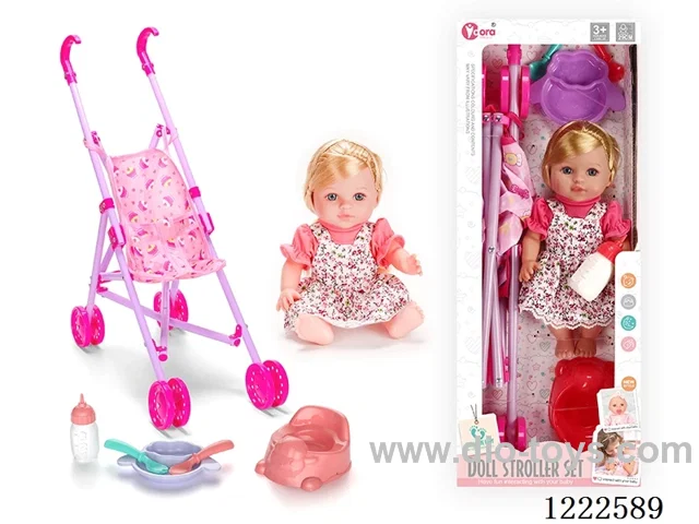 12 inch Vinyl Doll Stroller Set W/4 IC ( included 3*AG3)