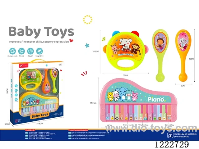 Rattle + electronics piano with music 4PCS