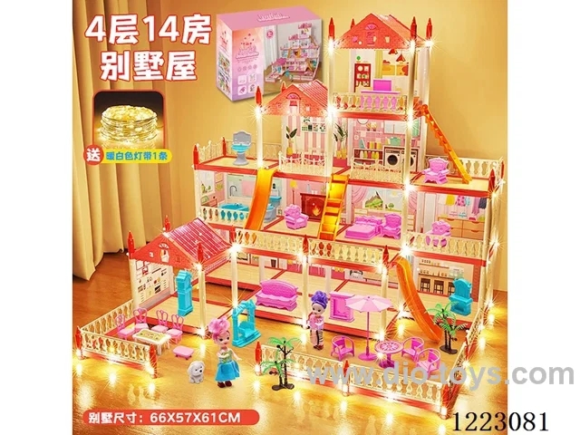 【With light bar Deluxe Edition Castle Villa【14 Room +2 Dolls +4 Floor +4 Terrace】
