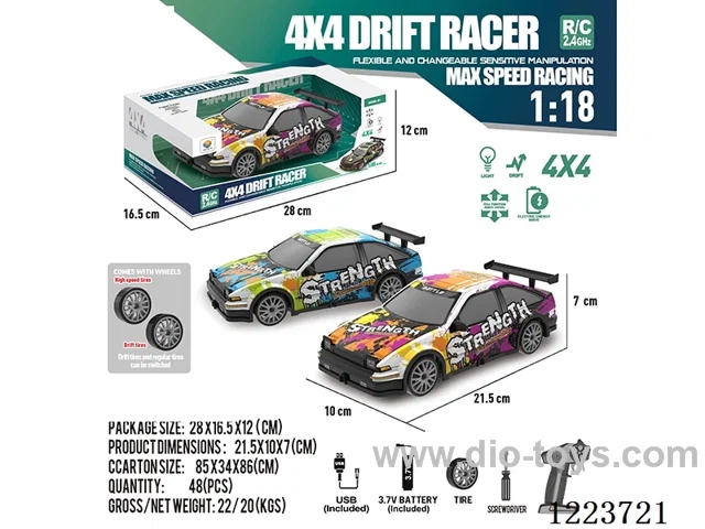 1:18 2.4G 4WD rc car with light included battery