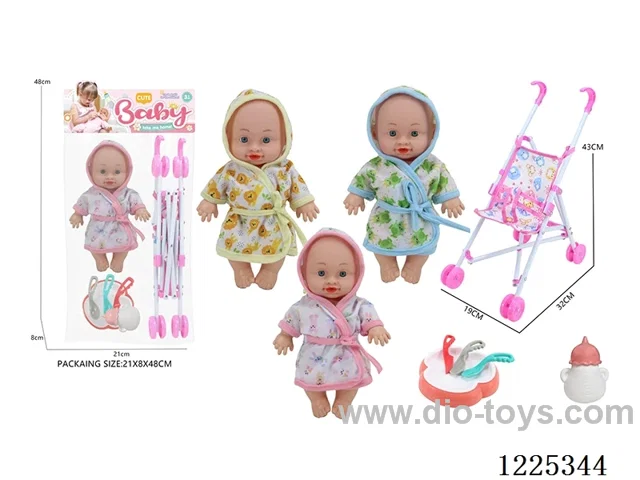 10 inch doll (3 mixes) with plastic stroller