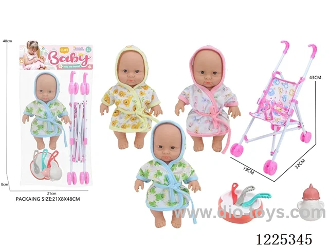 10 inch doll (3 mixes) with plastic stroller